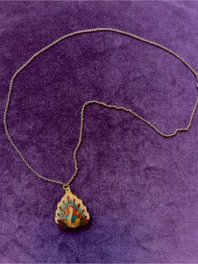 Cloisonné enamel peacock necklace